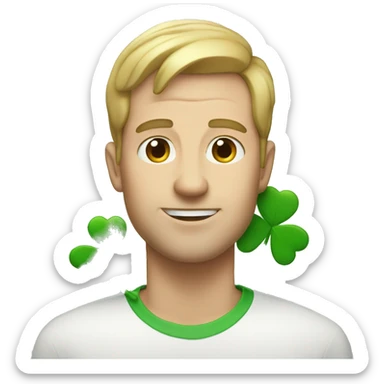 white man with four leaf clover sticker