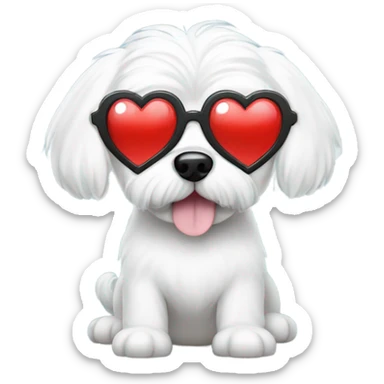 white maltese dog wearing heart glasses sticker