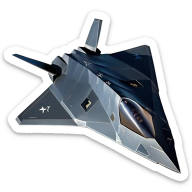 F-117 Nighthawk - Lockheed Martin (Stealth Grey) A futuristic stealth attack aircraft with a distinct faceted, angular design in a stealthy matte grey. Its sharp, jagged edges and unconventional, almost alien-like shape make it look like a shadow cutting through the night sky. The surface should appear non-reflective with subtle panel lines. sticker