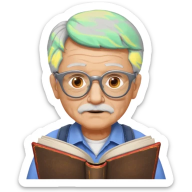 old man reading a book colored glasses sticker