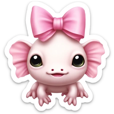 Pink cute axolotl wearing a cream bow sticker