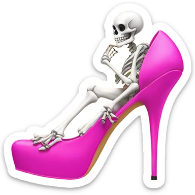 Skeleton wearing extremely tall hot pink high heels  sticker