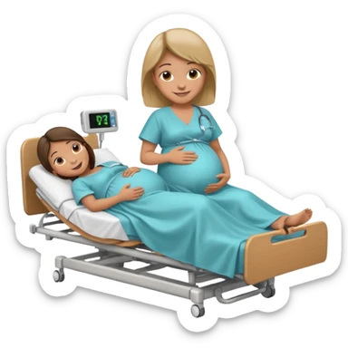 Pregnant woman in hospital bed with legs elevated  sticker
