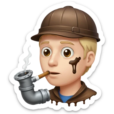 White guy smoking a sewer pipe with brown liquid overflowing and dripping down the side sticker