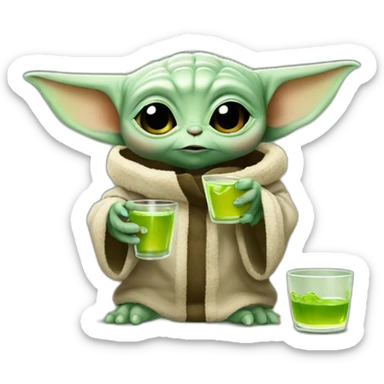 Baby Yoda drinking shots sticker