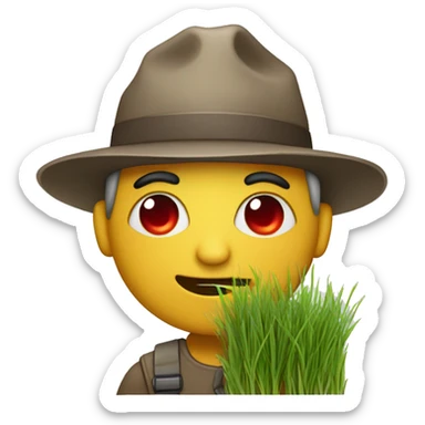 Sitckman with red eyes and has grass in hand sticker