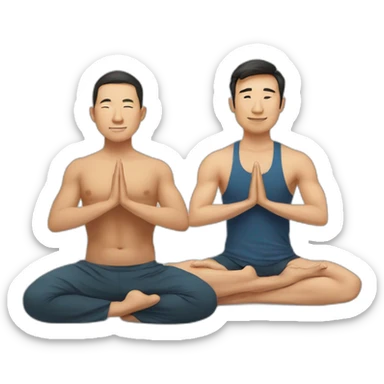 asian and caucasian men doing yoga sticker