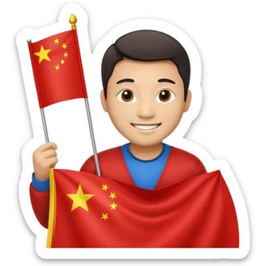 A Chinese man with a Chinese flag sticker