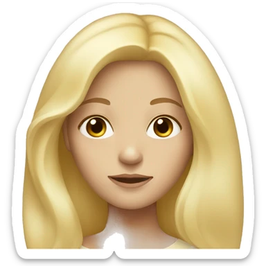 White woman with light yellow long hair, very light skin, smaller eyes sticker