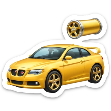 Emoji-style car membership badges: exhaust, black spoiler, and gold wheel can you create them? sticker
