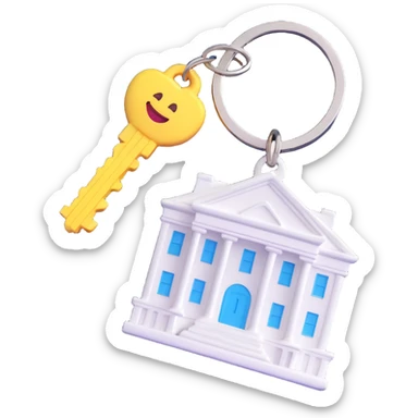 white keychain with a house-shaped key fob, 3D Emoji style, pure white color, soft shadows and highlights, transparent background, no decoration, angled view sticker