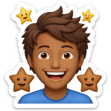 Color de piel moreno los ojos ke sean de estrella riéndose y pelo café hombre  el pelo asialado🤩pelo asía a bajoo sticker
