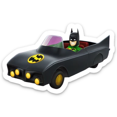 Robin from Batman and Robin dancing next to Batman in the Batmobile sticker