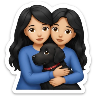 a girl with long, wavy black hair hugging a black Labrador with black fur a sticker