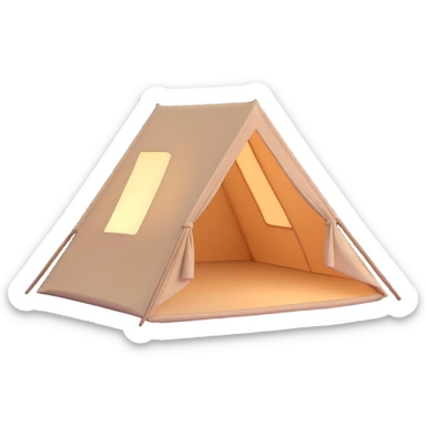 aesthetic tent, beige, 3D style, cozy and modern, soft glow sticker