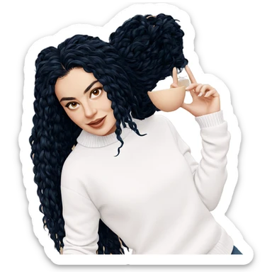 smiling girl in white sweater sticker