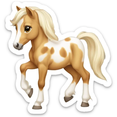 Piebald palomino yellow brown horse foal with dark brown spots baby running sticker