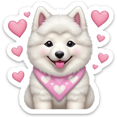 cute 
Samoyed tongue hanging out sitting 
 in a cute pastel sweater with hearts sticker