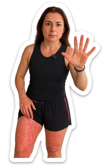 Donna con cellulite sulle cosce indica le cosce che sono infiammate di cellulite sticker