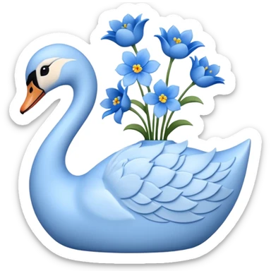 Light blue swan shaped vase with blue flowers in it sticker