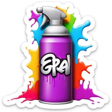 Graffiti icon, spray paint can, colorful spray paint splashes, brick wall with graffiti artwork and bold text, urban style, vibrant colors, minimalistic design, clean lines, transparent background. sticker