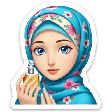 Turkish beautiful finish Konya girl blue eyes with floral hijab smells perfume t sticker