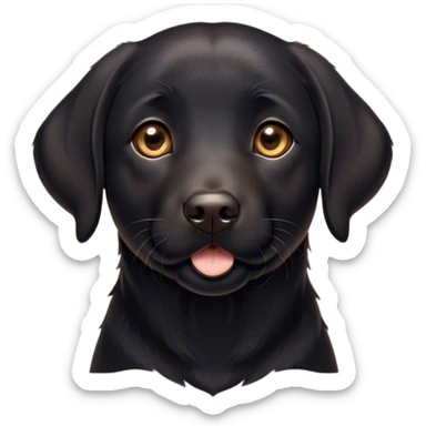 Cinematic Cute Black Labrador Portrait Emoji, Head tilted playfully and inquisitively, featuring a glossy black Fur with a healthy sheen, round, sparkling brown eyes filled with curiosity, Simplified yet irresistibly adorable features, highly detailed, glowing with a warm, friendly glow, high shine, affectionate and spirited, stylized with a touch of whimsy, bright and endearing, soft glowing outline, capturing the essence of a mischievous yet loving companion, so playful it feels like it could dash out of the screen and into your arms! sticker