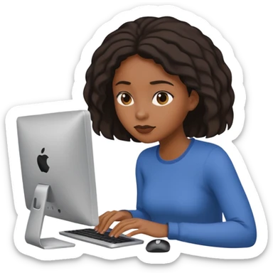 black woman working on a computer, hiding behing her computer, no brand on the computer, focused on the screen sticker