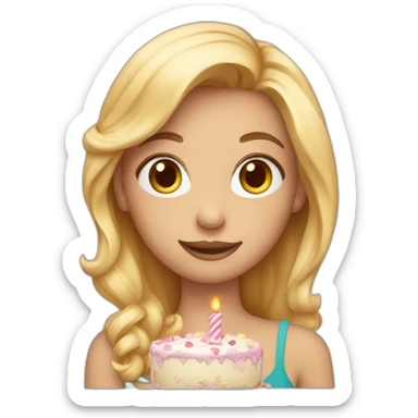 girl with blond hair and birthday cake sticker