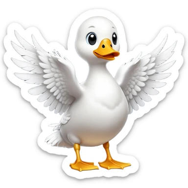 cinematic-[white duck]-realistic-full-body-perched-emoji,-wings-tucked-neatly by its side,-head-tilted-dramatically,-sleek-[white]-feathers,-simplified-yet-realistic-focused-features,-highly-detailed,-glowing-with-an-almost-sarcastic-glow sticker