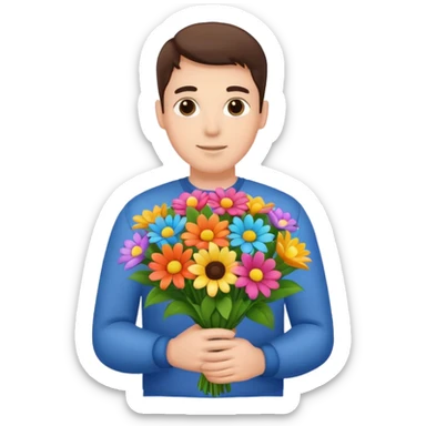 Male hand give a bogue of flowers sticker