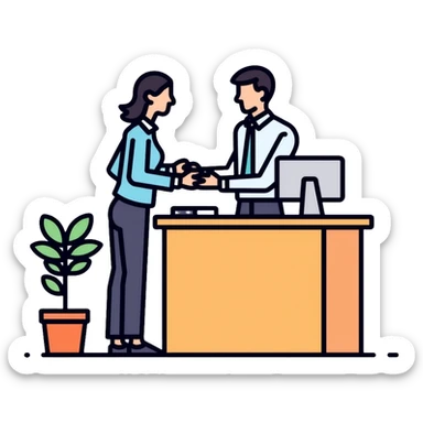 Bank teller in professional clothes helping a customer sticker