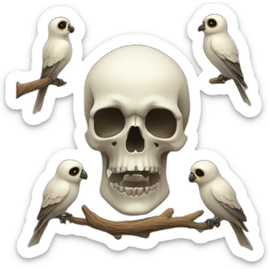 Tête de mort amoureux avec oiseaux sur la tete sticker