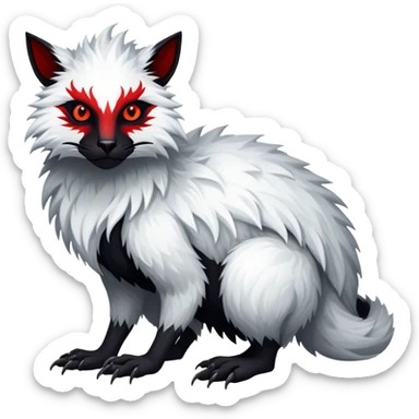 a white exotic edgy vernid-fionbri-creature, with black belly and red eyes, full body sticker