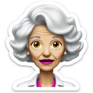 Old scary lady with black hair and hot pink lips sticker