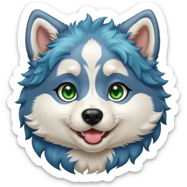 Cute Husky puppy, blue curly hair, green/brown eyes, licking sticker