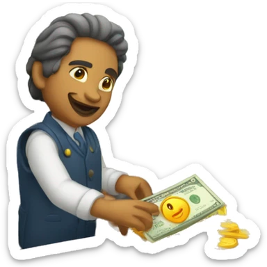 The merchant behind the counter gives money to the buyer sticker