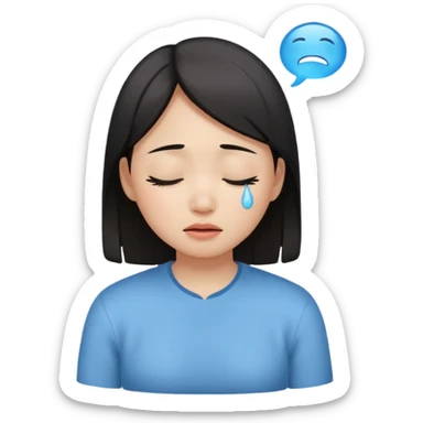 Crying asian girl with clean vibe, closing eyes sticker