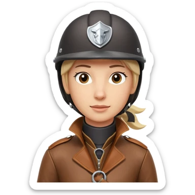 horse rider portrait, head and shoulders only, wearing riding helmet, leather jacket collar, confident expression, subtle horse tack strap visible, 3D cartoon, mobile game icon style, clean background, no text, no watermark
 sticker