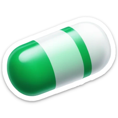 single medicine capsule, top half green, bottom half white sticker