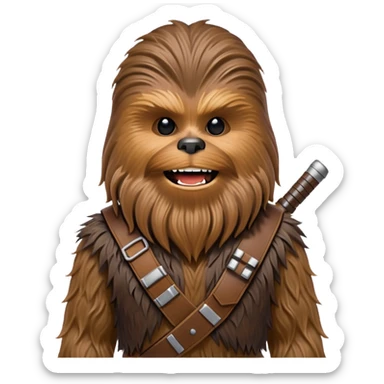 Chewbacca, the wookiee from Star Wars with brown fur and bandolier sticker