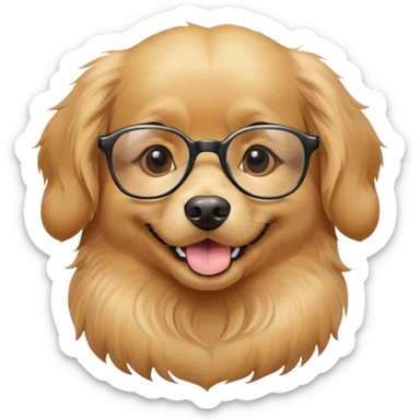 Dog wearing glasses with a sweet smile sticker