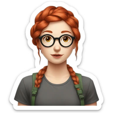 Redhead emo Artist painter girl with one thick plait on tye shoulder and very large round circular glasses sticker
