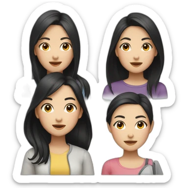 four asian girls with black hair in casual outfits sticker