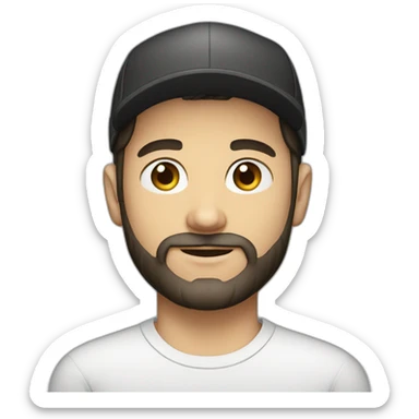 young dark-haired white man with a cap and beard sticker