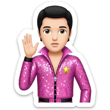 Elvis Presley with black hair, pink sequin outfit sticker