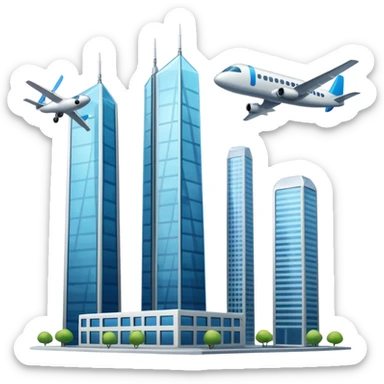 two tall buildings and a plane sticker