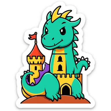 Fierce dragon guarding a castle tower sticker