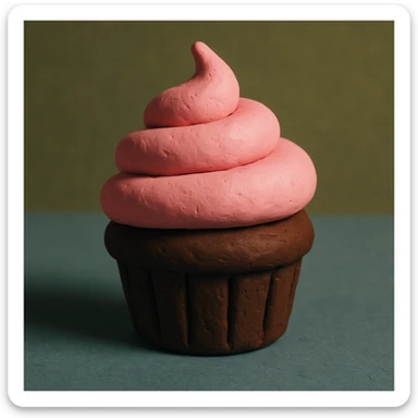 Make the cupcake chocolate with pink icing, 3D claymation style. sticker