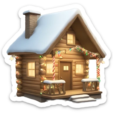 Beige winter cabin with Christmas lights and decorations sticker